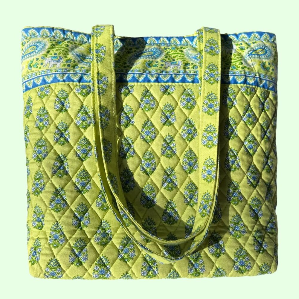 Vera Bradley Retired Tote Bag EUC Quilted Paisley Yellow Blue Elephants USA-Made - Picture 10 of 13